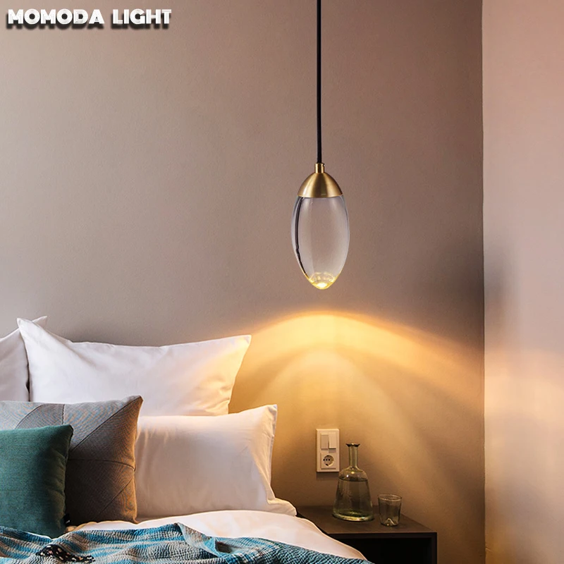 

Modern Oval Crystal Chandeliers for Dining Room Bedroom Loft Villa Nordic High-end LED Bedside Hanging Lamps Home Light Fixtures