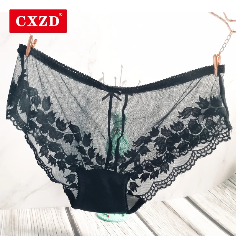 

CXZD Women embroidery Underwear sexy lace female Cotton antibacterial panties transparent briefs seamless panties lingerie
