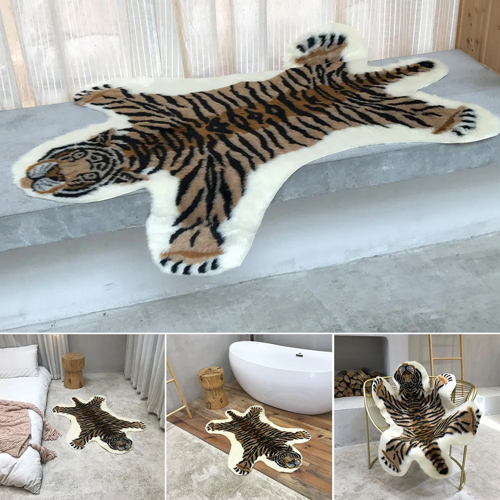 

Simulation Living Room Animal Print Multi-Purpose Lightweight Washable Floor Mat Tiger Shape Rug Decorative Portable Soft Gift
