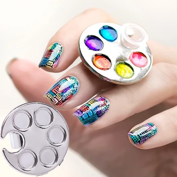 

1 Pc Nail Art Ring Palette Finger Ring Plate Acrylic UV Gel Polish Cream Foundation Mixing Drawing Nail Art Equipment Tools