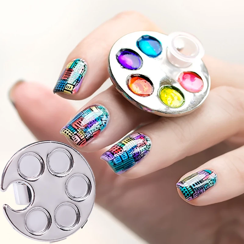 

1 Pc Nail Art Ring Palette Finger Ring Plate Acrylic UV Gel Polish Nail Color Holder Cream Foundation Mixing Nail Art Tools