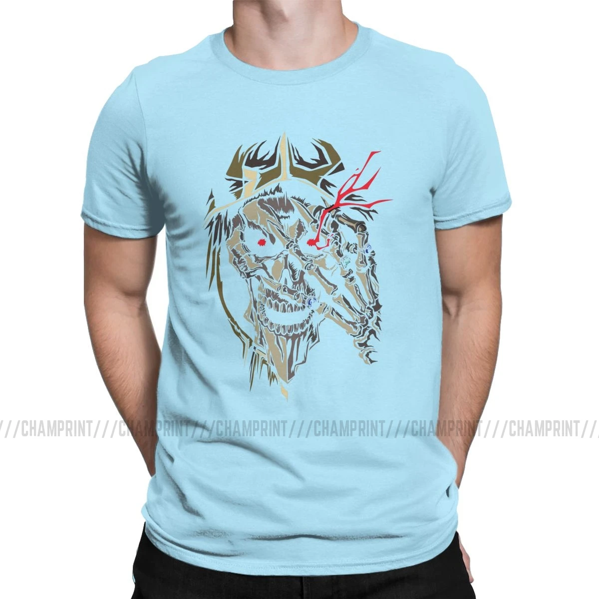 Overlord аниме Ainz Ooal платье футболки для мужчин хипстер хлопок тройники Crewneck футболки с коротким рукавом Оригинальная одежда - Цвет: Небесно-голубой