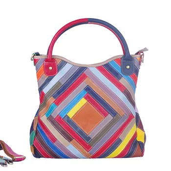 

Women Bag Handbag Tote Over Shoulder Crossbody Genuine Leather Women's Stripe Colorblock Female Bolsas Contrast Color Totes Bag