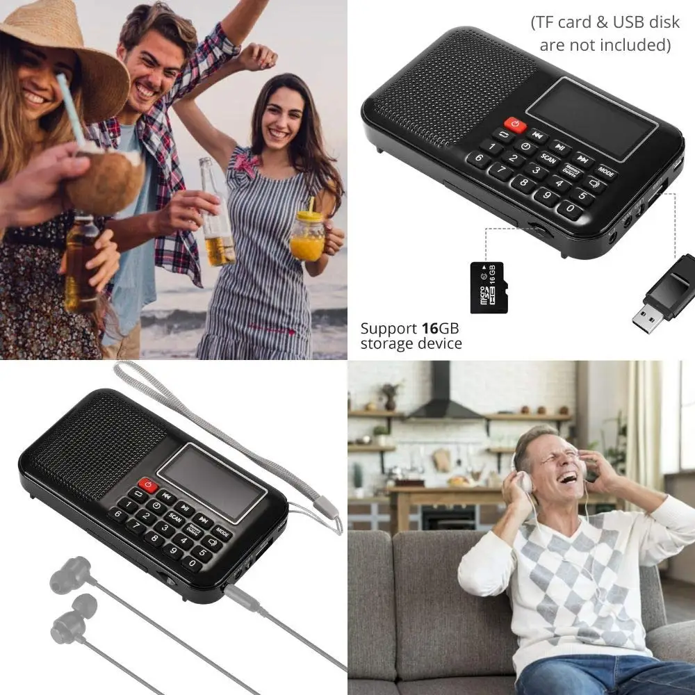 Портативный цифровой стерео FM мини рация музыкальный плеер с tf картой USB AUX вход