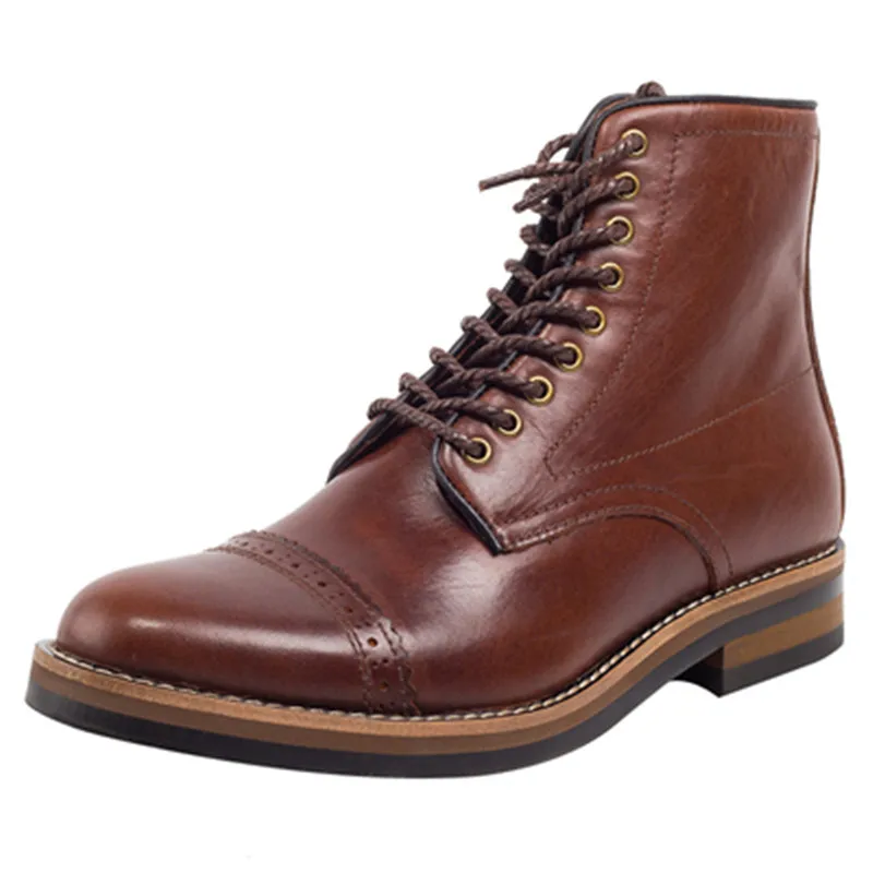 

Martin Boots Men's High Help British retro leather men's boots fashion fashion line with carved round scalp boots