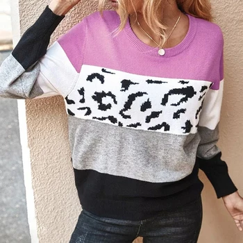 

Loose Knitted Sweater Women Jumpers Long Sleeve Woman Pullovers Sweaters Casual 2020 Autumn Winter Color Block Striped Sweater