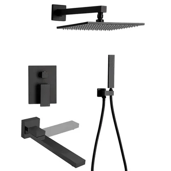 Buy MTTUZK Brass Matte Black Square Rain Shower Set 3 Function Shower Faucet Shower Arm Diverter Mixer Tap Handheld Spray Set