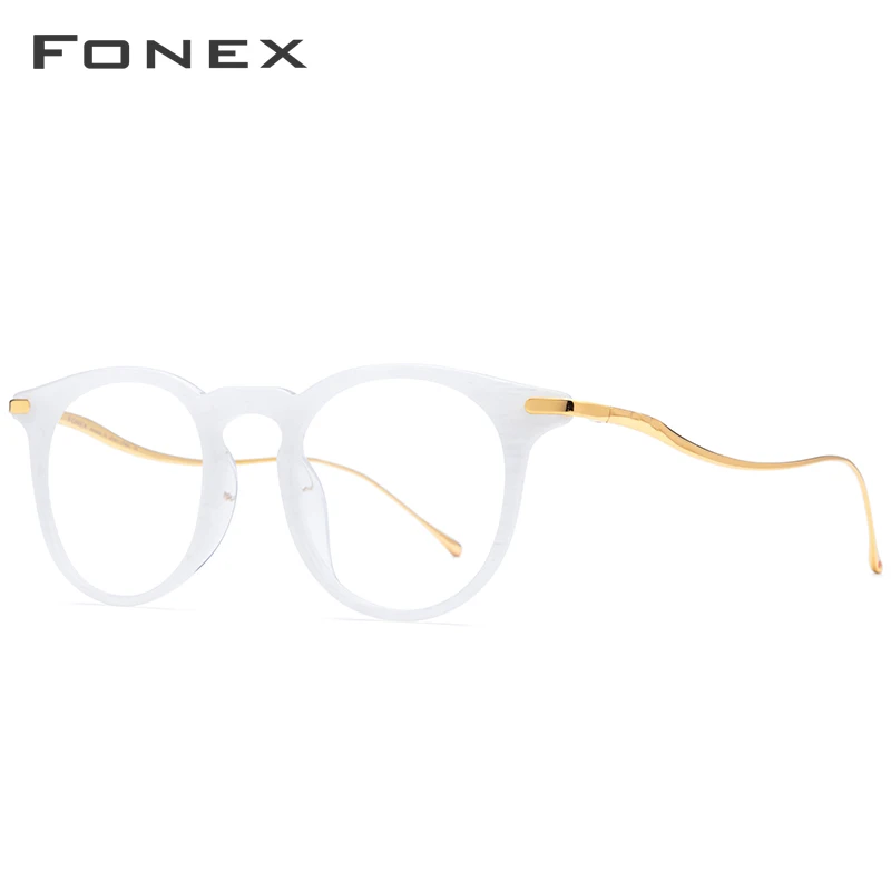FONEX титановые ацетатные оптические очки по рецепту, мужские винтажные Ретро Круглые очки, оправа для женщин, очки для близорукости 857 - Цвет оправы: Белый