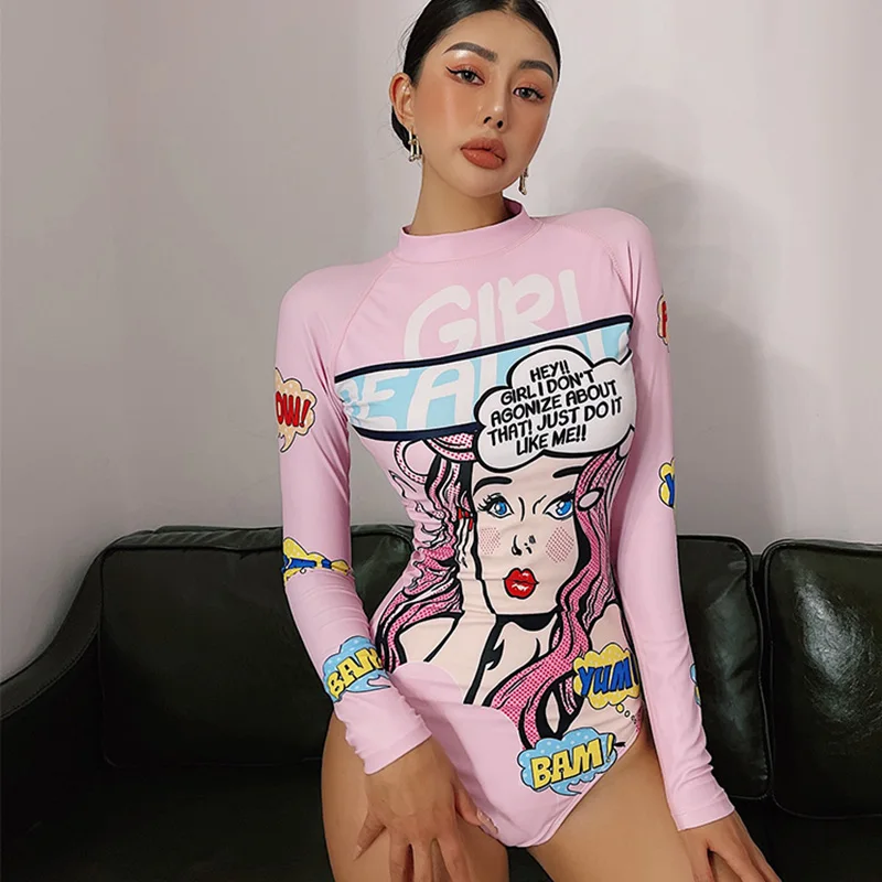 Surfing One Piece Swimsuit Print Long Sleeve Women Swimwear Bathing Suit Rash Guard Surfing Swimming Suit Rashguard Monokini rash guard surfing swimsuit
