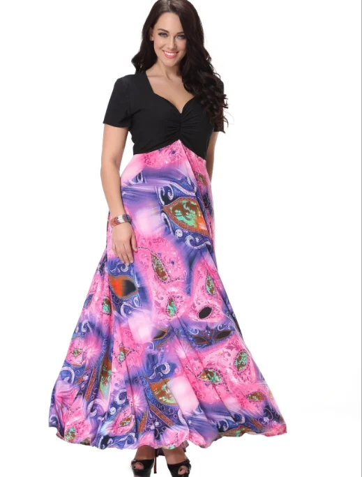 Vestido Largo, женское летнее платье, сексуальное, глубокий v-образный вырез, ropa mujer verano,, Цветочное платье размера плюс, 7XL, Цветочные Вечерние платья FQ126