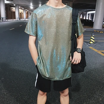 

Summer Brig Color Short-sleeved T-shirt Men's Fashion Casual O-neck Hip-hop T Shirt Men Streetwear Wild Loose Tshirt Male