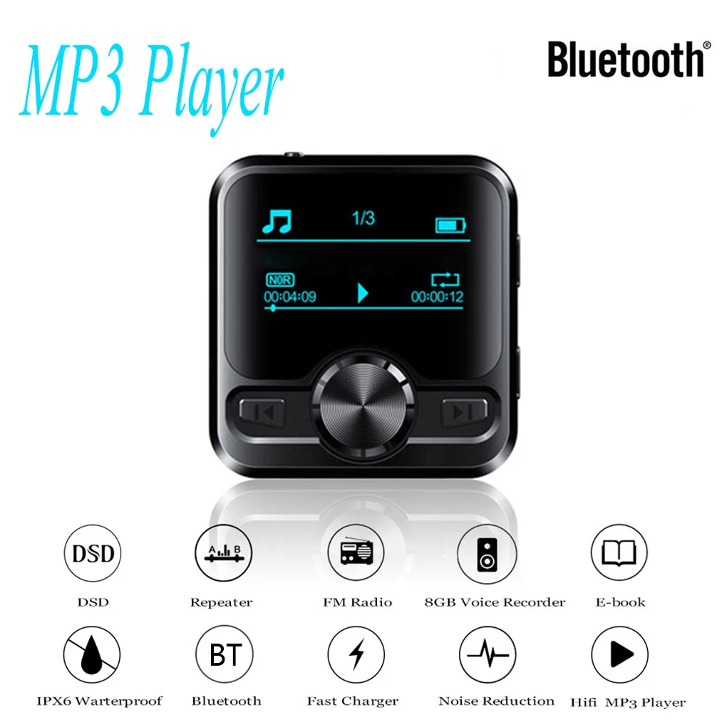 Диктофон Bluetooth спорт HIFI MP3 плеер Запись звука ручка IPX6 FM радио повторитель 1,2 дюймов дисплей