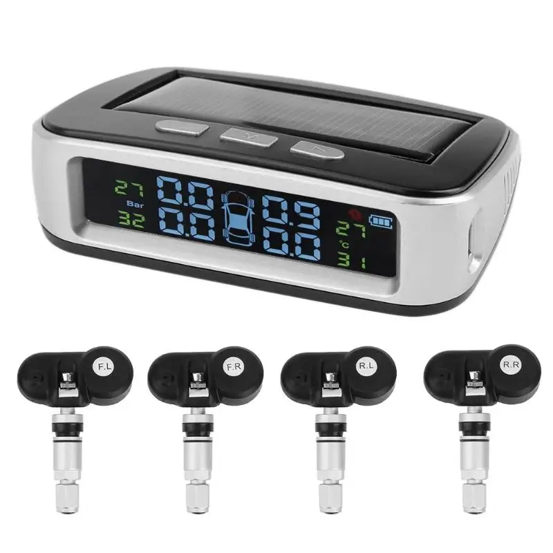 Умная солнечная система контроля давления в автомобильных шинах TPMS, система солнечной энергии с 4 внутренними датчиками, система охранной сигнализации для автомобильных колес s