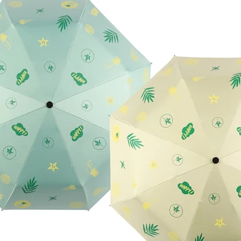 

4 Color Umbrella Rain Women Three Folding Black Glue Coniferous Sunscreen Sun Anti-UV Women Parasol Lady Travel Female Umbrellas