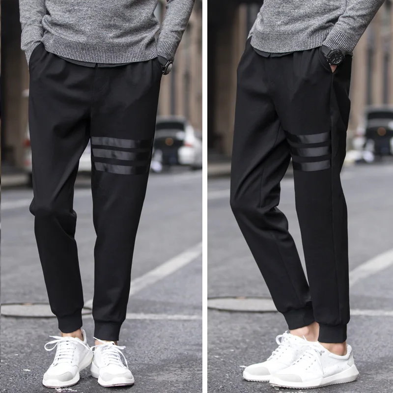 

Korean-style Teenager Skinny Harem Pants Men's Elastic Lace-up Spring And Autumn MEN'S Trousers Black And White with Pattern Loo