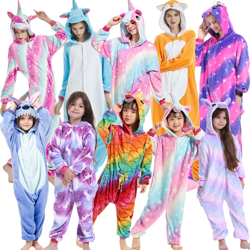 Animal Cat Onesie For Kids Pajama Sets Women Winter Cartoon One-Piece Onesies Adult Long Sleeve Anime Sleepwear Kigurumi Pijamas