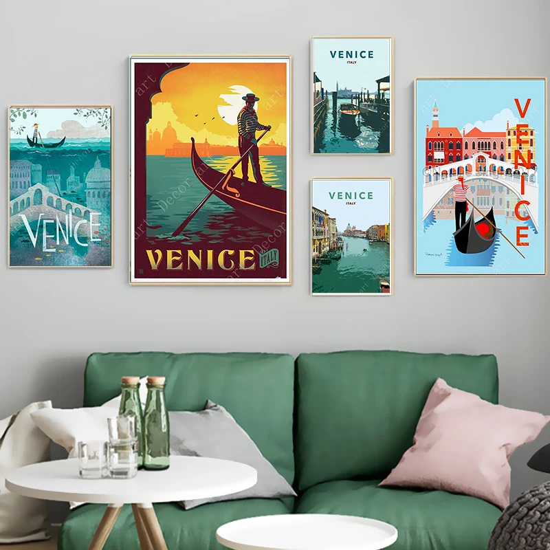Винтажные картины на холсте с изображением итальянского водного города Венеции |