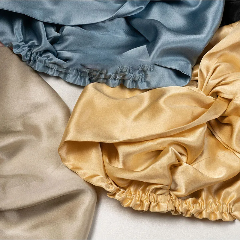 Double Layer 100% Real Silk Sleeping Caps Adiustable Knotted Women Night Bonnet Satin Hair Wrap Elastic Head Cover for Long Hair 4