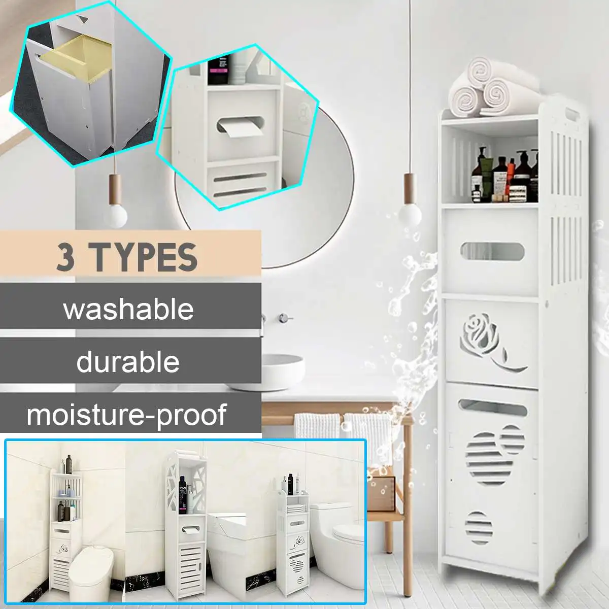 

Bathroom Toilet Furniture Cabinet White Wood Pattern Floorstanding Storage Cabinets Bathroom Toilets Shelf Tissue Storage Rack