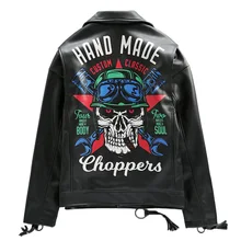 ABOORUN модная мотоциклетная Байкерская кожаная куртка с черепом, Мужская черная утепленная Флисовая теплая куртка нового дизайна из искусственной кожи, мужская куртка R3262