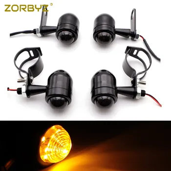 

ZORBYZ Front & Rear Black LED Turn Signals Blinkers Indicators Lights With Fork Clamp Holder Brackets For Honda Yamaha Harley
