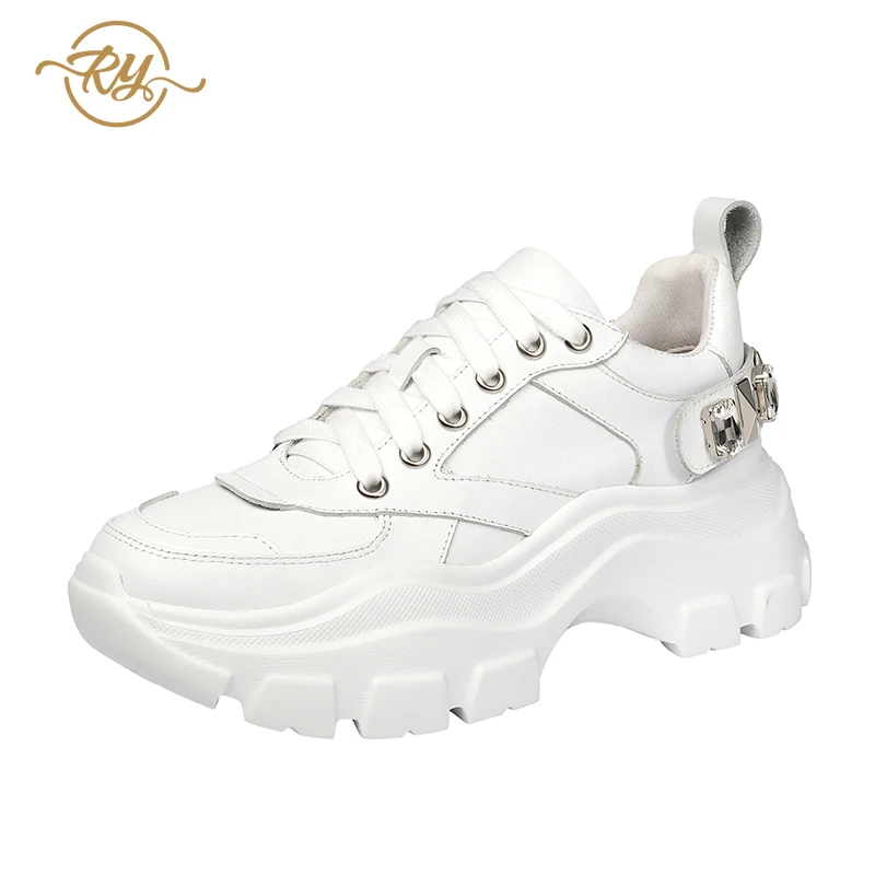 RY-РЕЛА/Модная женская обувь из кожи с губкой г. Новая Осенняя Белая обувь на платформе со стразами спортивная обувь
