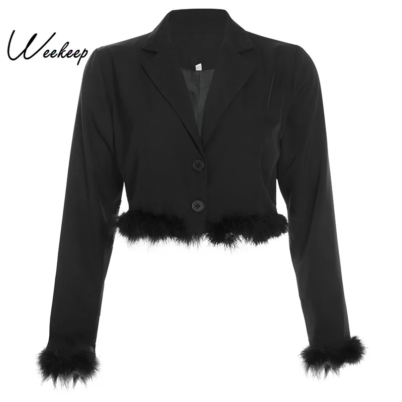 

Weekeep Cropped Patchwork Blazer Feminino Long Sleeve Black Blazer Mujer Jackets 2019
