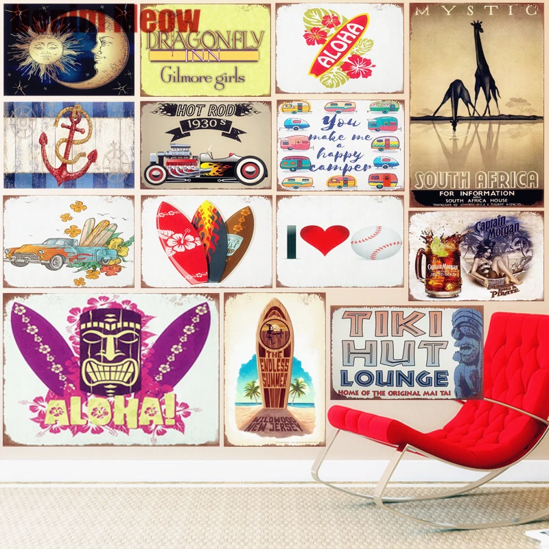 

Tiki Hut Lounge Plaque Vintage Metal Tin Signs Home Bar Garage Decorative Metal Plates Aloha Wall Stickers Art Poster N217