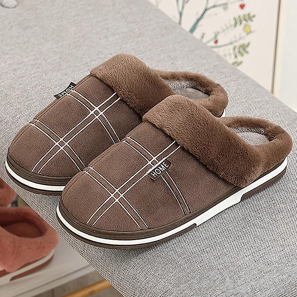 Brown Men's slippers Winter Velvet Sewing Suede Indoor shoes for male Antiskid Anti Odor Short Plush Home Cozy Fur slippers men - Цвет: Brown