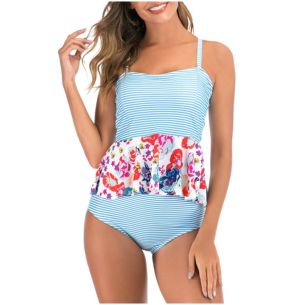 Женский купальник в полоску SAGACE Раздельный стиле ретро с высокой талией большого