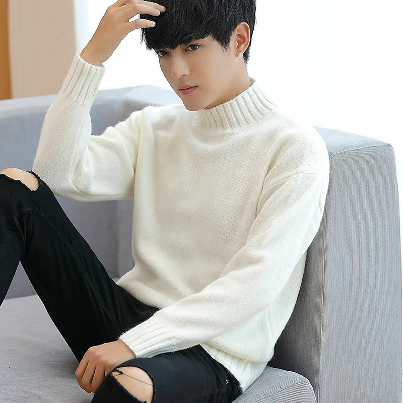 Boys White Oversized Sweaters Korean Cute Sweater Plus Size Turtleneck