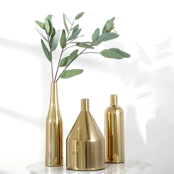 

Home Decoration Ceramic Vase Nordic Ins Gold Plating Crafts Ceramic Vases Model Home Decoration Ornaments Three-piece