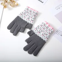 Winter Gloves Female Warmth Office Thick Knitted Wool Two-finger Exposed Writing Games Playing Phone Fingerless Gloves