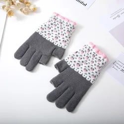 Winter Gloves Female Warmth Office Thick Knitted Wool Two-finger Exposed Writing Games Playing Phone Fingerless Gloves