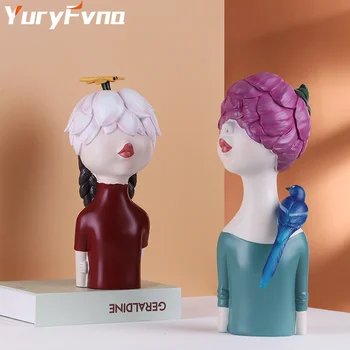 

YuryFvna Resin Birds Cute Girls Decorative Ornaments Bar Hotel Livingroom Table Sculpture Home Furnishing Crafts Decor Art