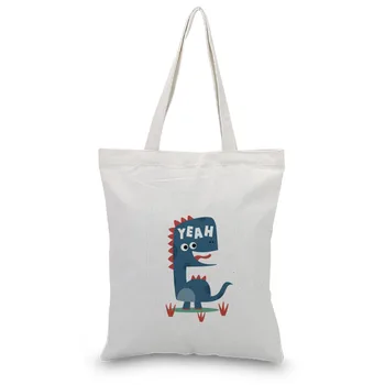 

Handbag Foldable Bag Reusable Shopping Bag Eco Daily Use Shoulder cute dinosaur image Casual Canvas Tote Satchel