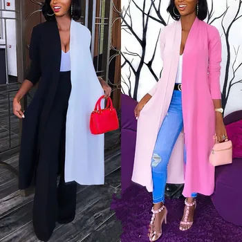 

Womens Leisure Loose Long Sleeve Stitching color Cardigan Summer Kimono Shawl Tops Blouse Coat Jacket Plus longer