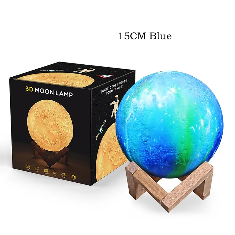 15cm blue Светодиодный ночник с 3D принтом, перезаряжаемый лунный светильник, прикроватный ночной Светильник для детей, настольный декор, новинка, подарок, Прямая поставка - Испускаемый цвет: 15cm blue