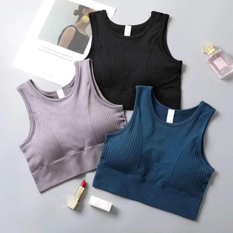 Women Breathable Mesh Shockproof Sports Bra Full Cup Athletic Gym Running Seamless Fitness Solid Push up Sexy Yoga Vest Tank Top