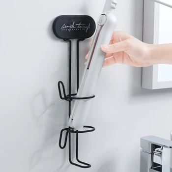 

Bathroom Shelves Hot Sale Wall Mounted Storage Rack Curly Hair Stick Holder Toilet Household Hair Dryer Stand Free Punch