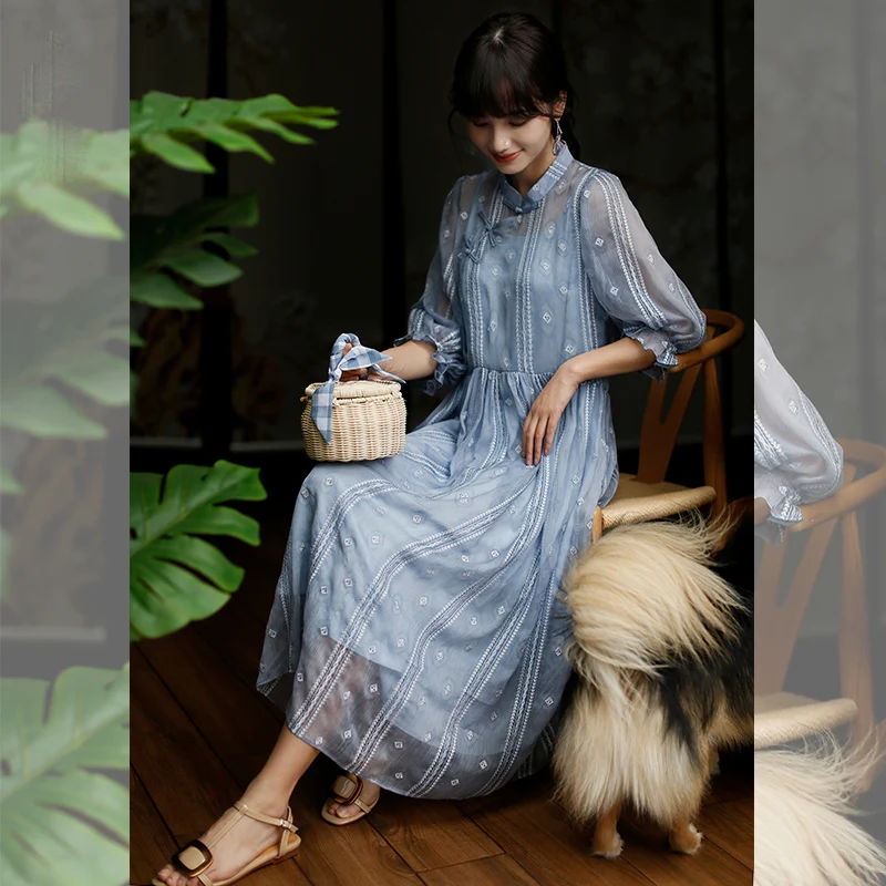 ROJAY новый стиль Cheongsam костюм из двух предметов ТРАПЕЦИЕВИДНОЕ ПЛАТЬЕ Китайский
