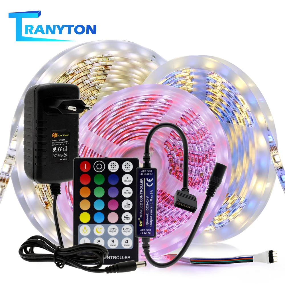 #Best 5050 LED Strip DC12V RGB RGBW RGB+CCT Double White Flexible Light Tape + RF Remote Controller + Power Adapter 5M LED Strip Set