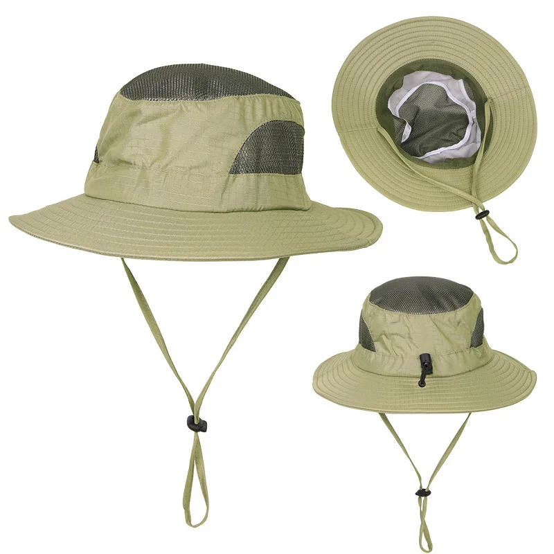 

Bucket Hat Fisherman Men Summer Sun Beach Breathable With String Wide Brim UV Protection Climbing Holiday Cap Outdoor Accessory