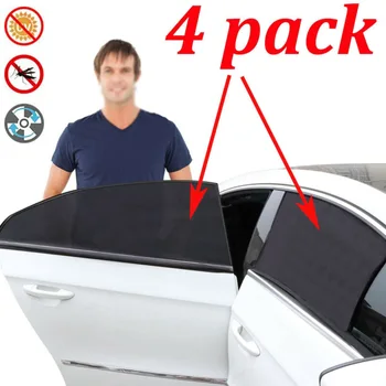 

Cover Sunshade Curtain Mesh Nylon Elastic Band Black 4Pcs Auto Side Window