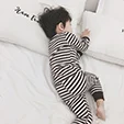 White strip Детский пижамный комплект; осенне-зимняя одежда; детское хлопковое домашнее нижнее белье в полоску с высокой талией; комплект из двух предметов - Цвет: White strip