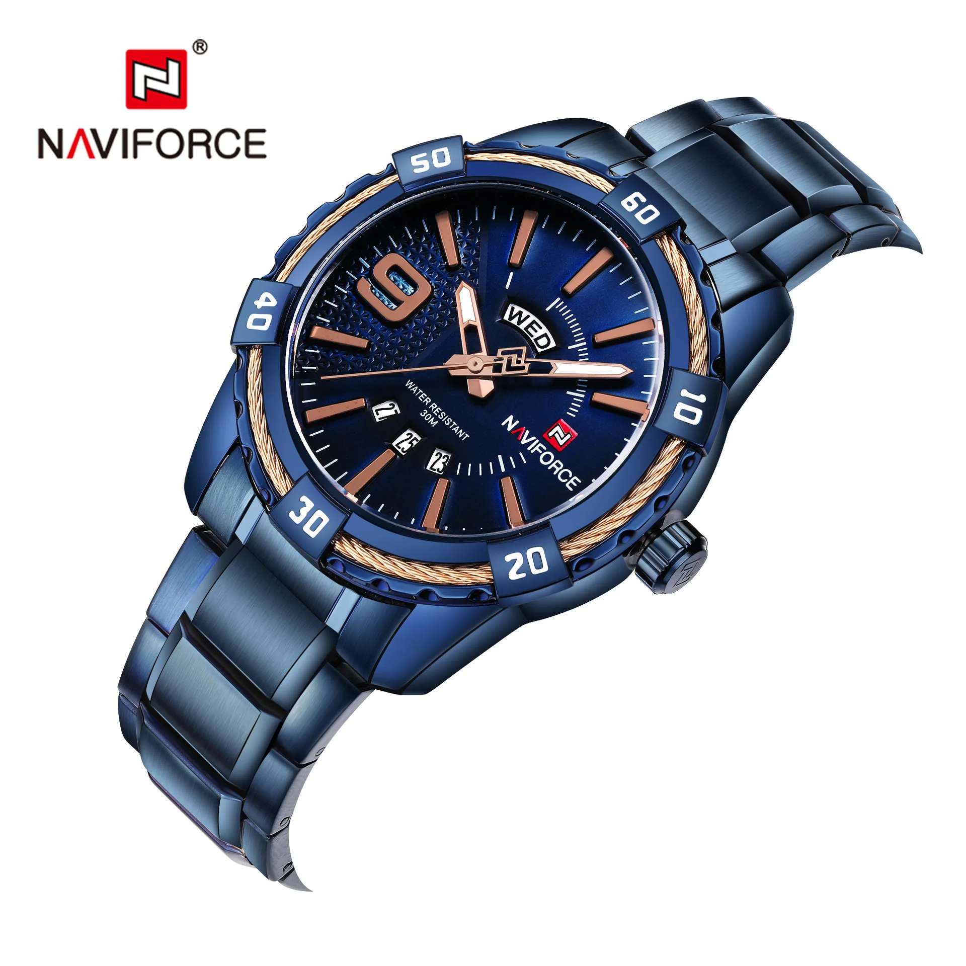 

Naviforce Xiang 9117 Steel Belt MEN'S Watch Date Week MEN'S Watch Waterproof Quartz Watch