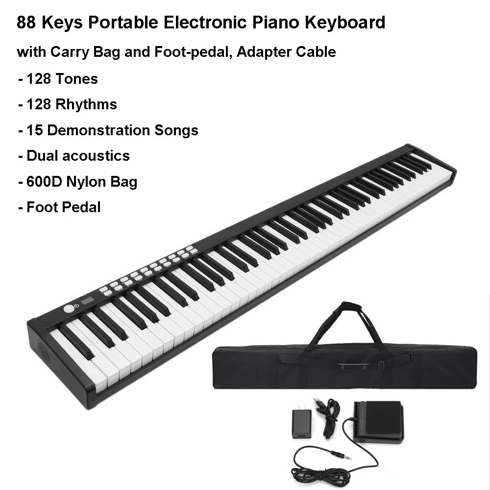 88 Keys Portable Electric Piano MIDI Output with 128 Tones 15 demonstration  songs hand held Keyboard Piano Sustain Pedal w/Pedal|Electronic Organ| -  AliExpress