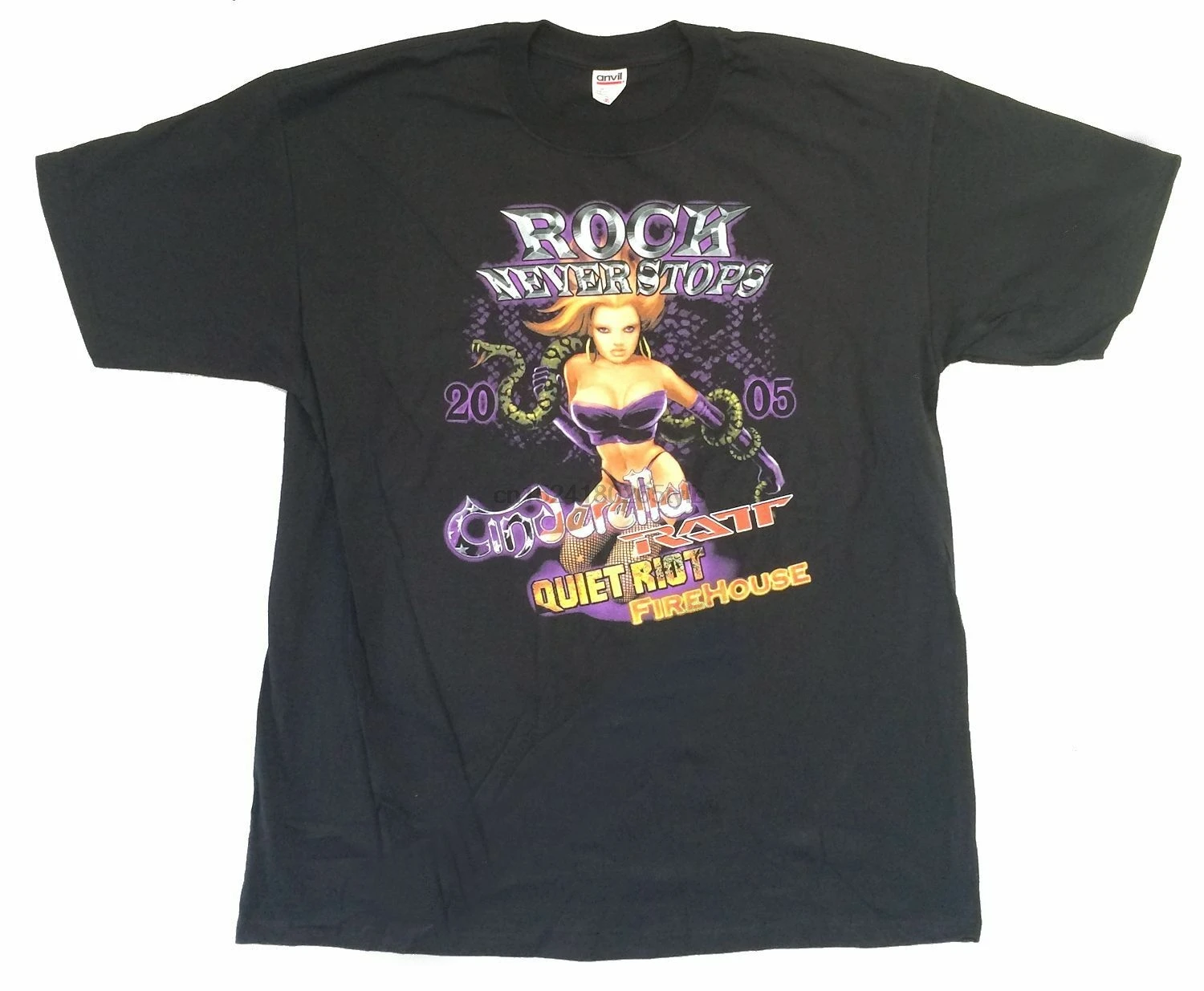 2005 футболка с рисунком Золушка рок для девочек надписью NEVER STOPS GIRL 2XL Новинка QUIET RIOT