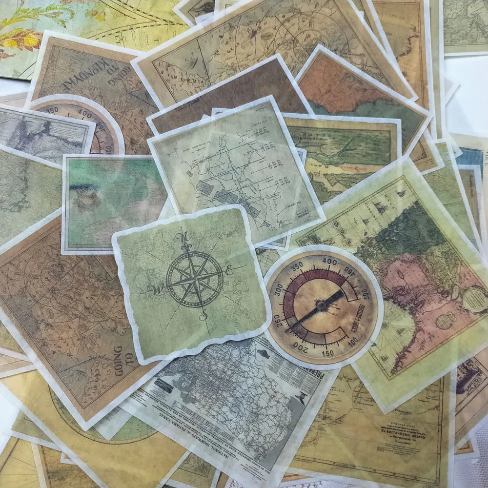 

60pcs/pack Vintage Magic Map Retro Hemisphere Old Map Collage Decorative Sticker DIY Scrapbooking Label planner Album Escolar