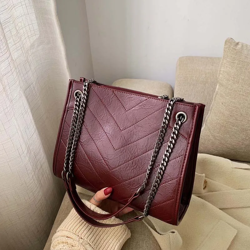 

2019 Winter New Style WOMEN'S Bag Casual Shoulder Generous Bag Arrowhead Car Suture Large-Volume Oblique Large Small WOMEN'S Bag